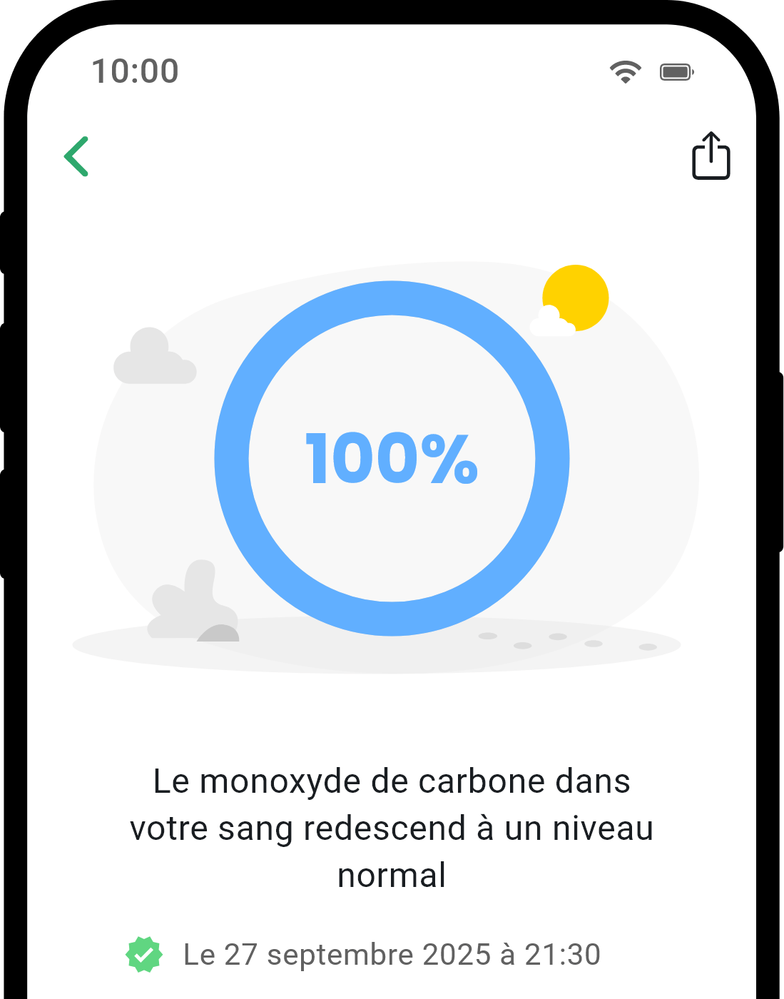 Écran de détail de santé de l'application QuitNow