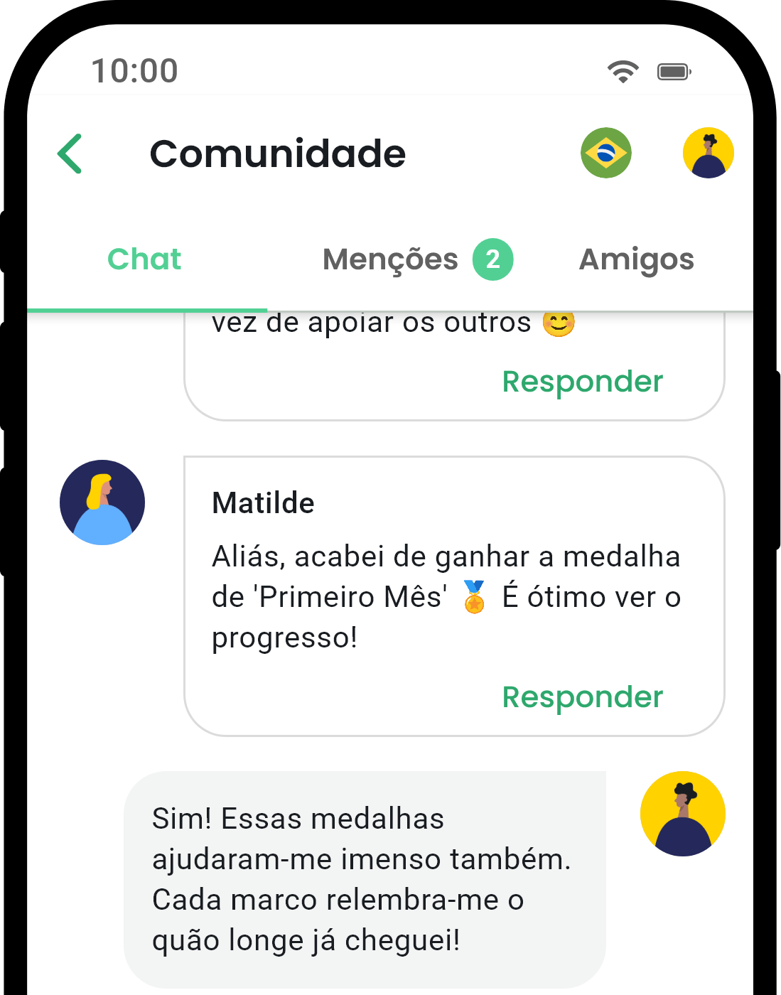 QuitNow app community screen showing user support