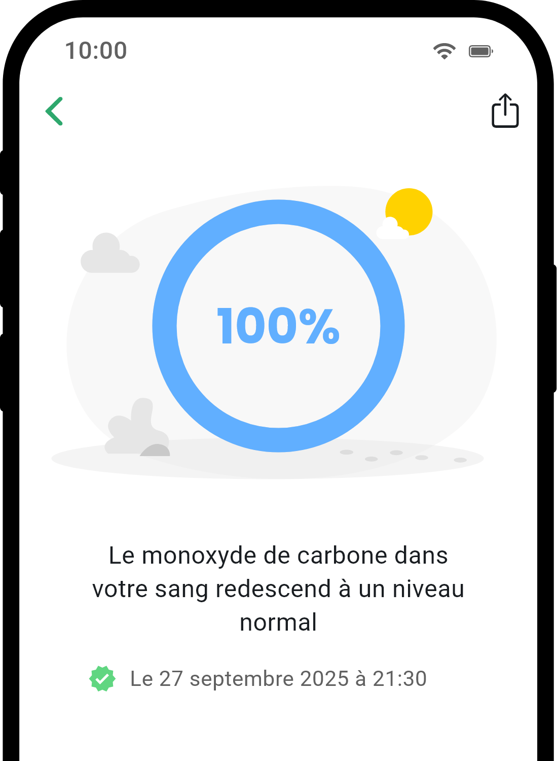 Écran de détail de santé de l'application QuitNow