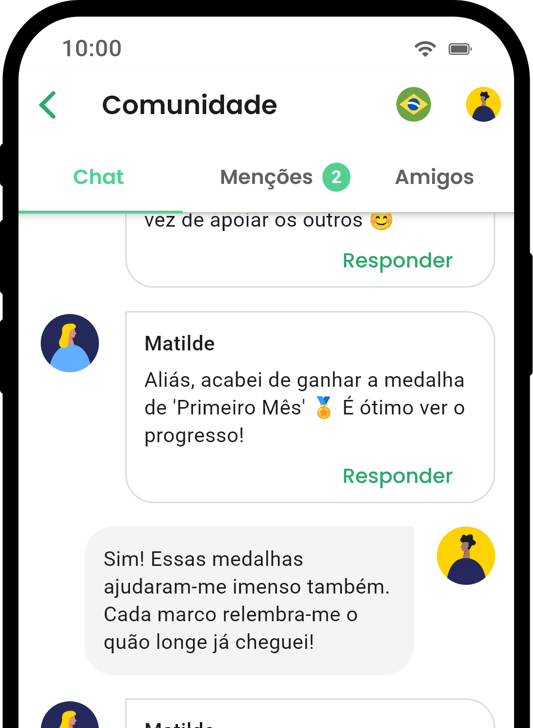 QuitNow app community screen showing user support