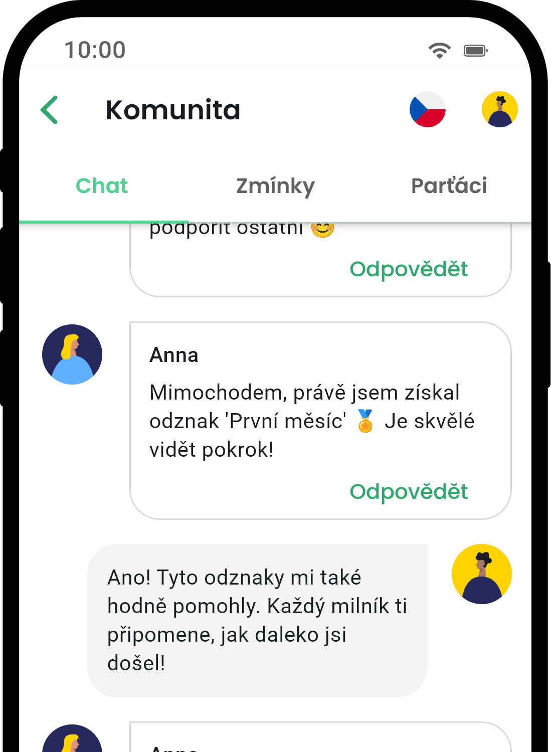 QuitNow app community screen showing user support