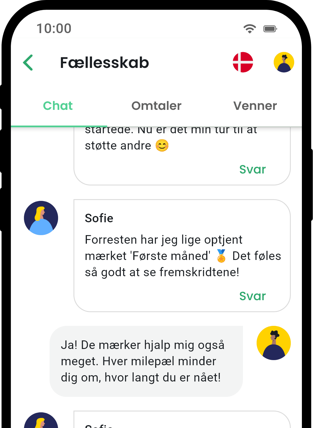 QuitNow app community screen showing user support