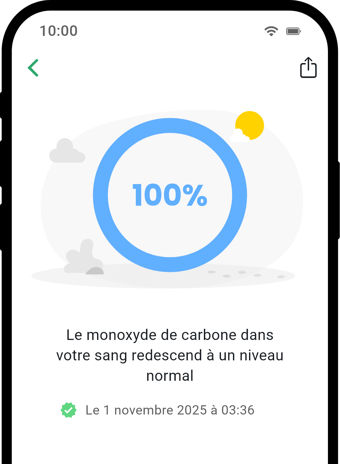 Écran de détail de santé de l'application QuitNow