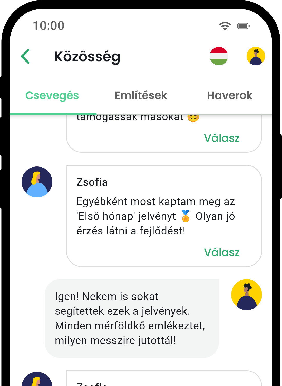 QuitNow app community screen showing user support
