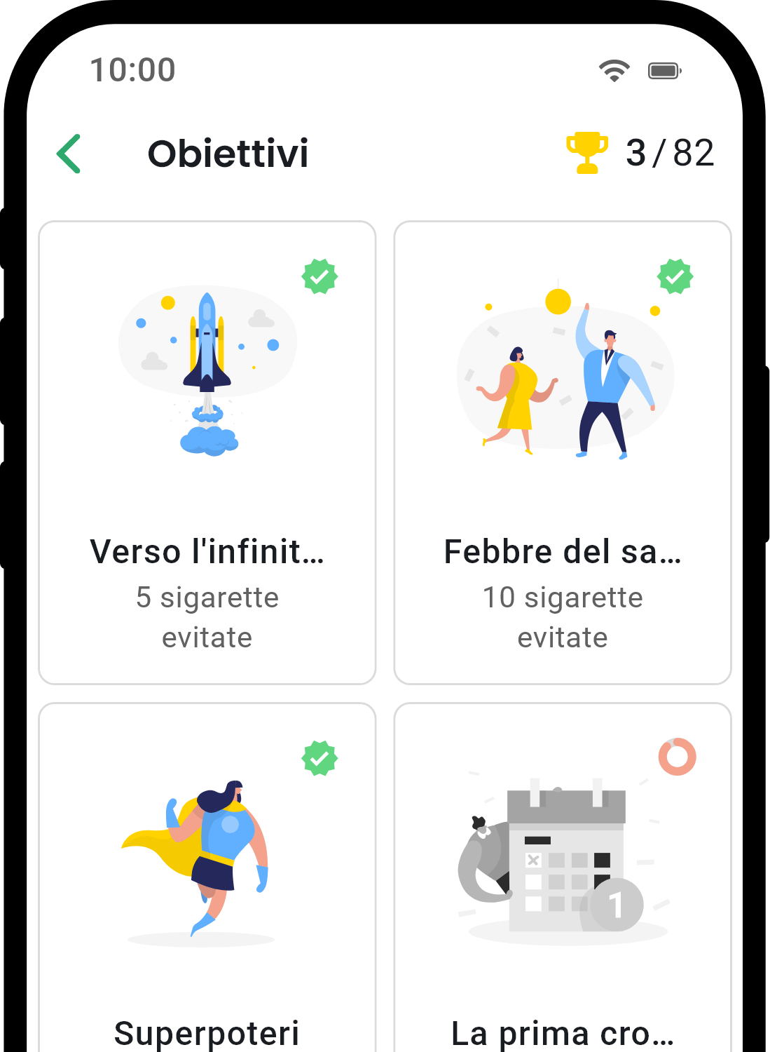 QuitNow app achievements screen showing user progress