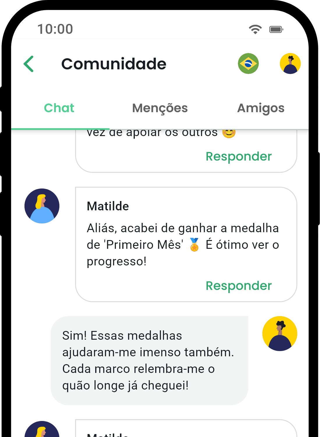 QuitNow app community screen showing user support