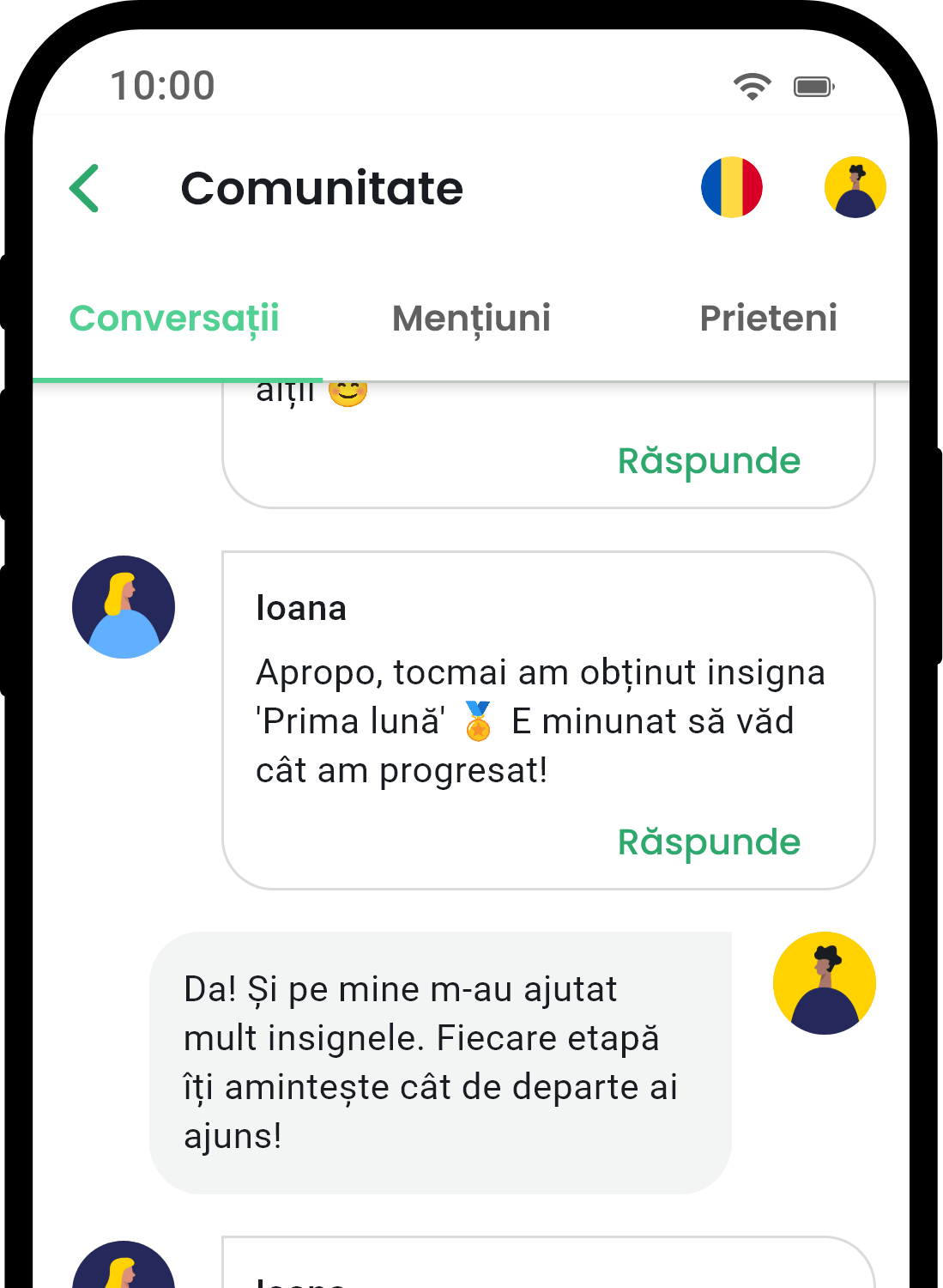 QuitNow app community screen showing user support