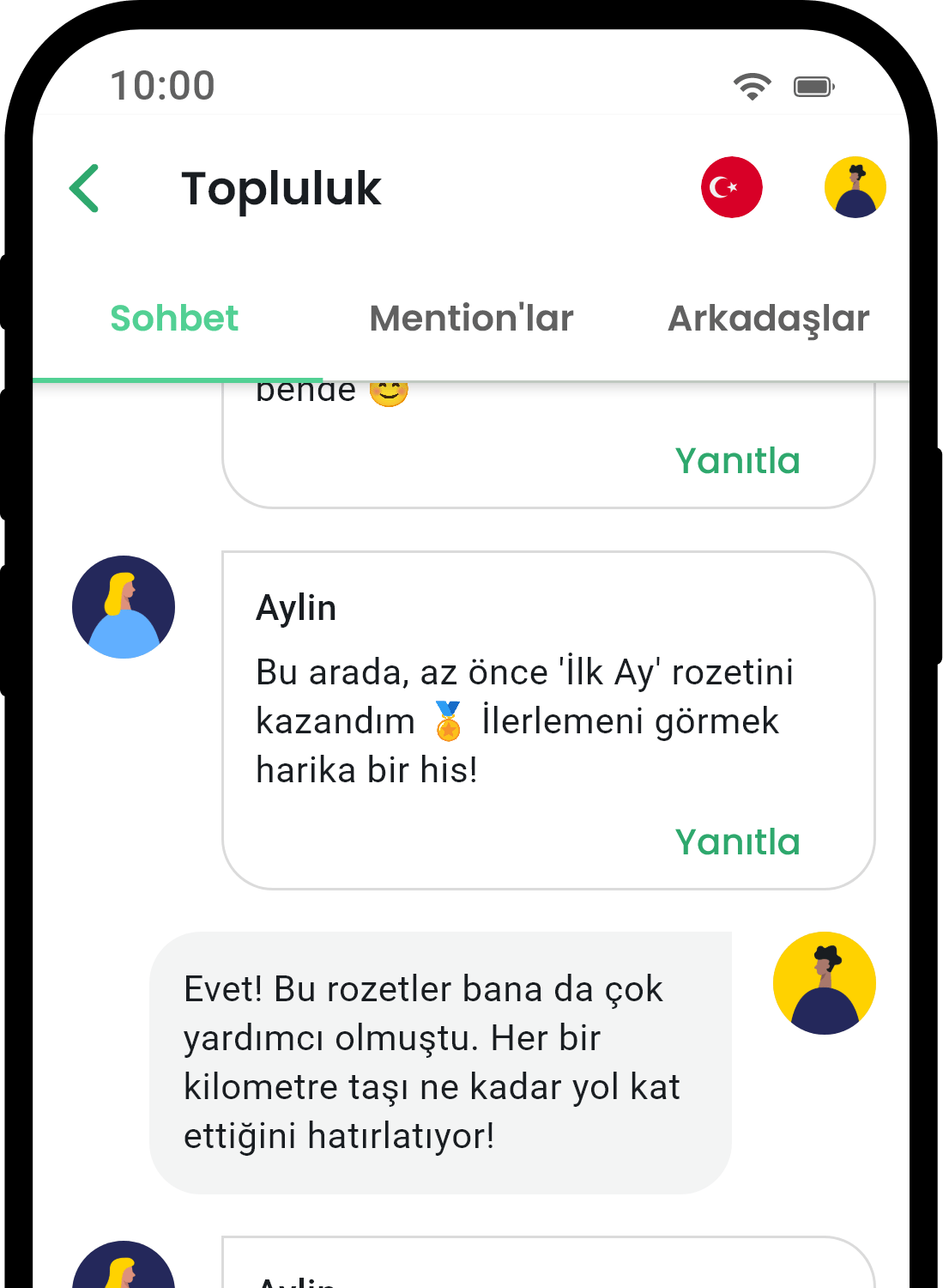 QuitNow app community screen showing user support