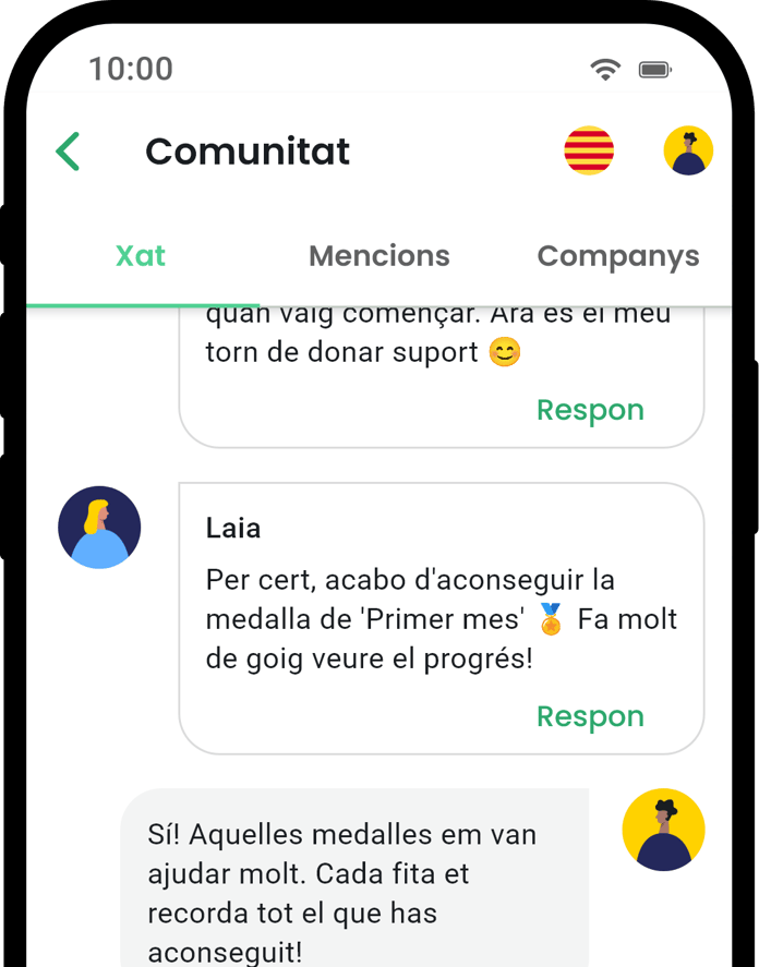 QuitNow app community screen showing user support