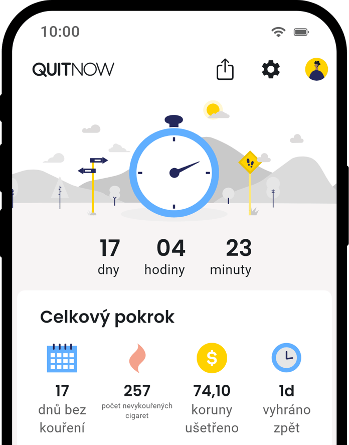 QuitNow app home screen showing quit smoking progress