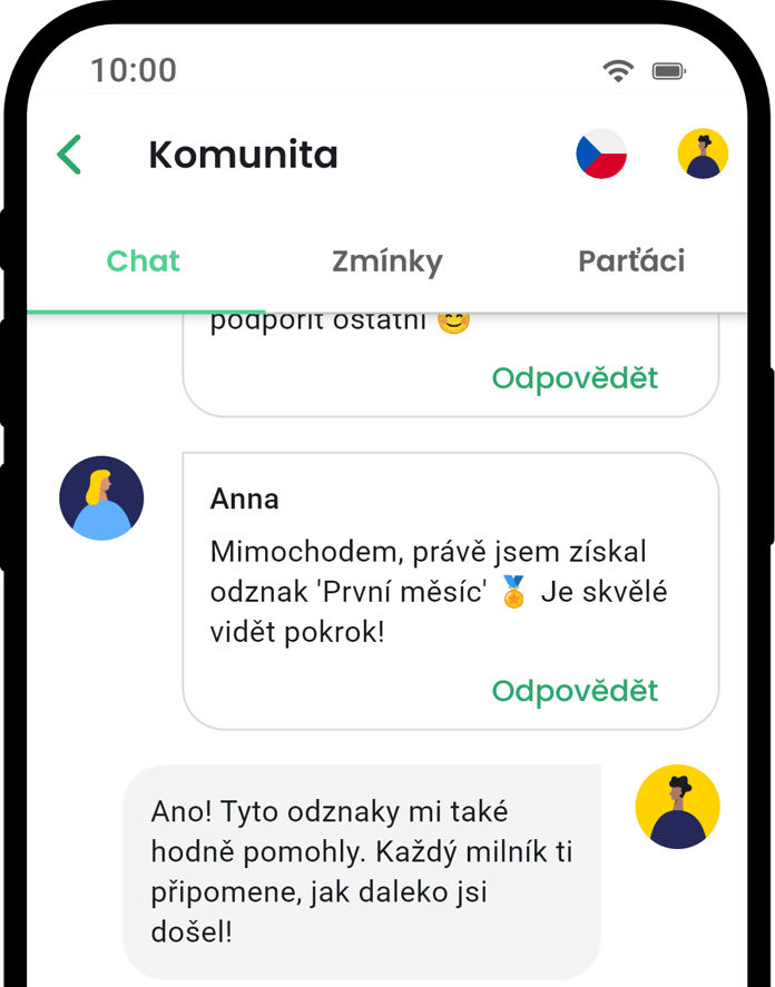 QuitNow app community screen showing user support