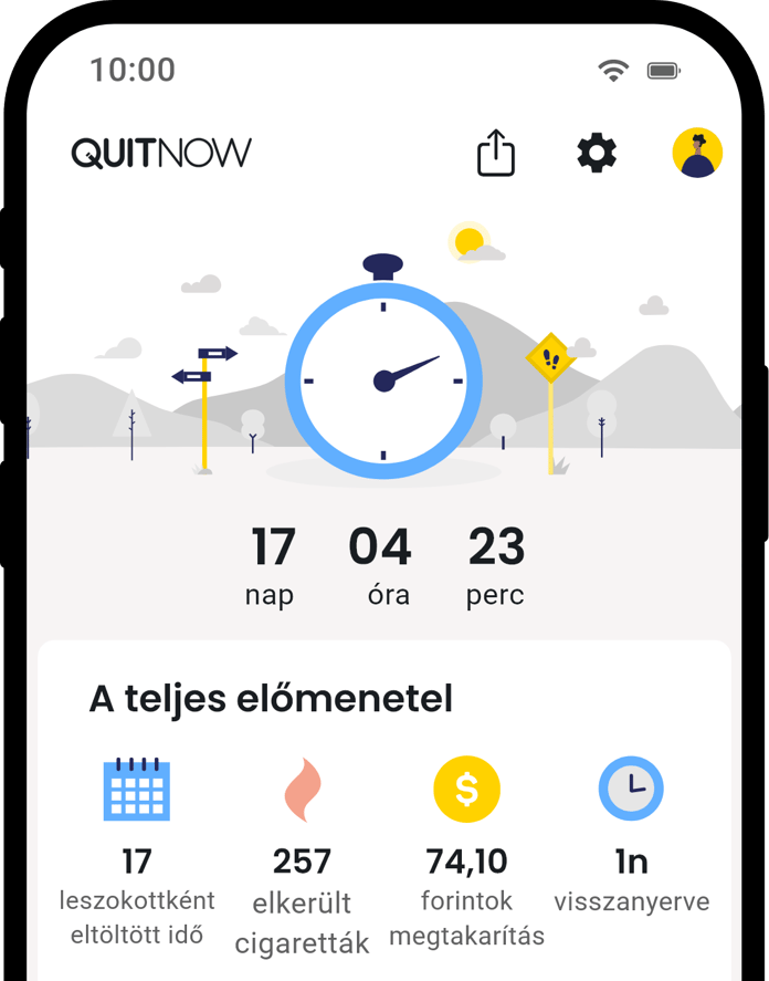 QuitNow app home screen showing quit smoking progress