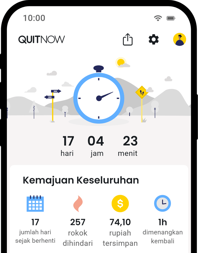 QuitNow app home screen showing quit smoking progress