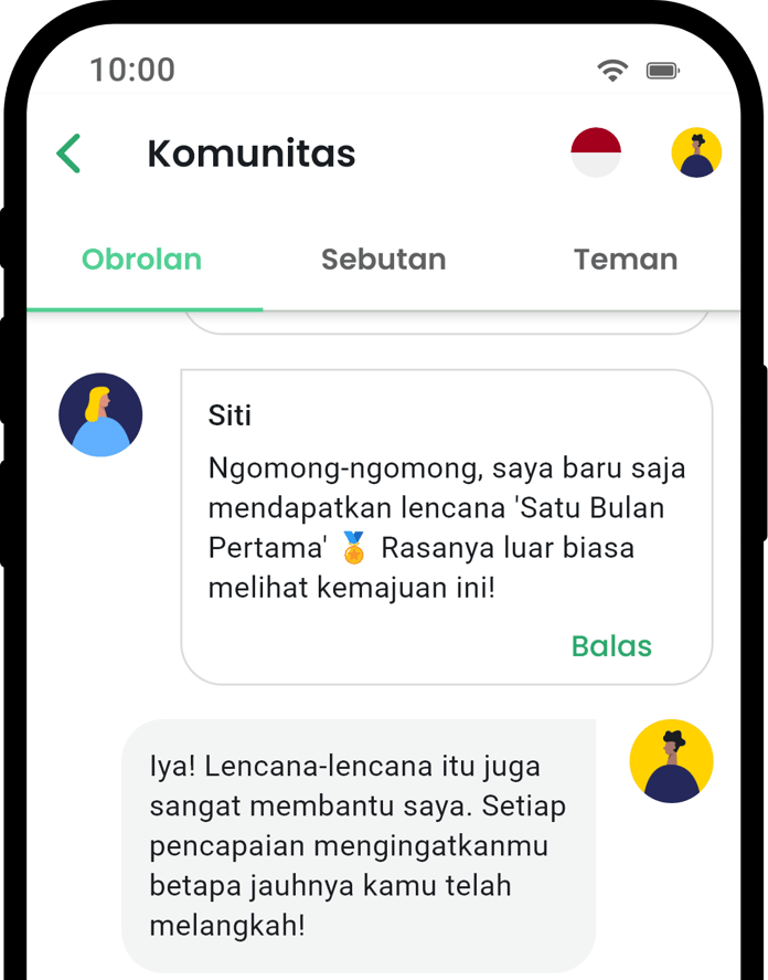 QuitNow app community screen showing user support