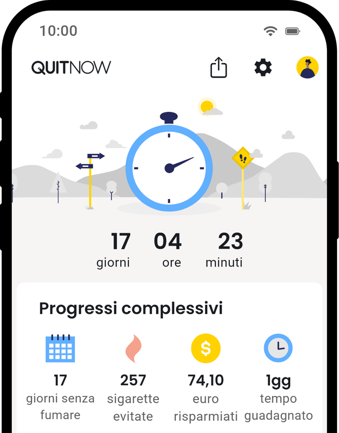 QuitNow app home screen showing quit smoking progress