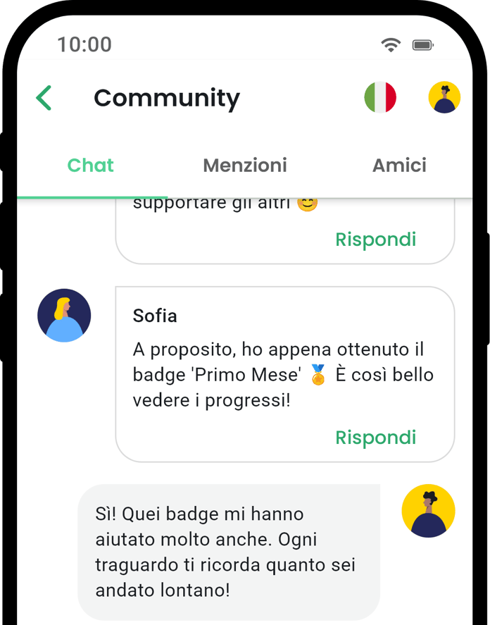 QuitNow app community screen showing user support
