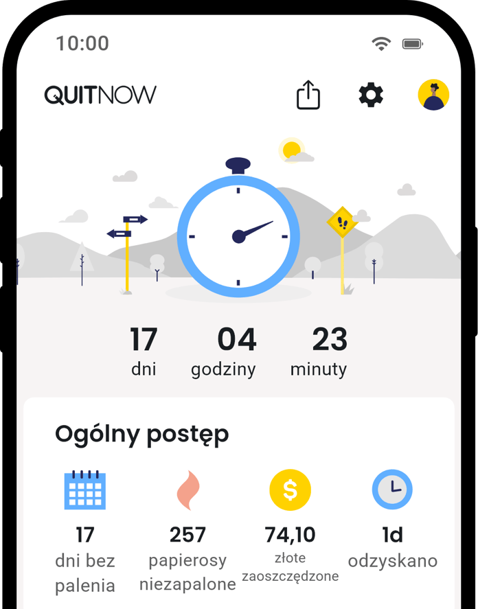QuitNow app home screen showing quit smoking progress