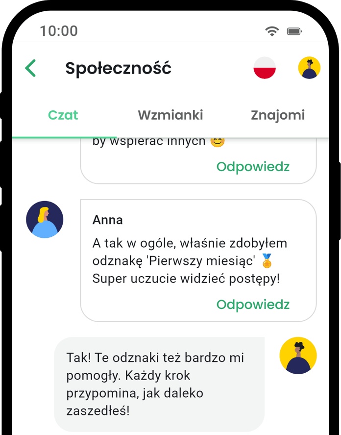 QuitNow app community screen showing user support