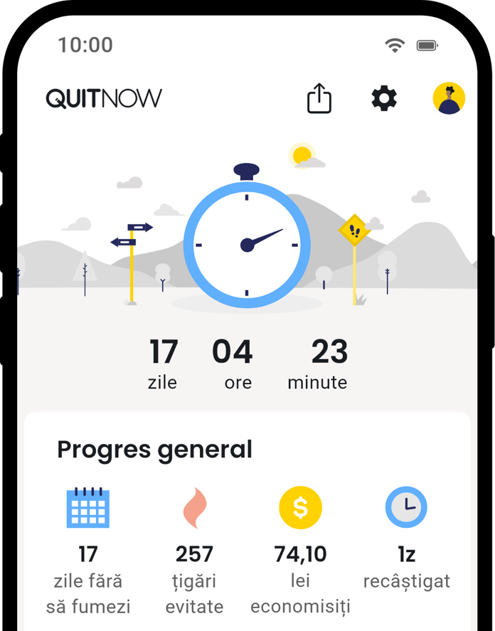 QuitNow app home screen showing quit smoking progress